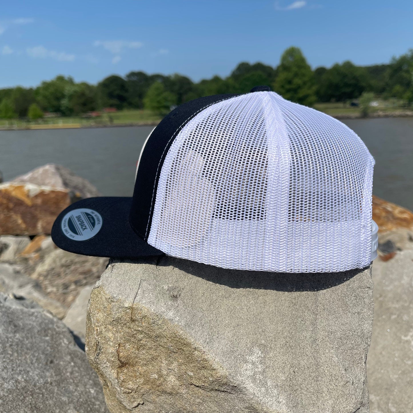 AT4 3D Topo YP Snapback Trucker Hat- Black/ White - Ten Gallon Hat Co.