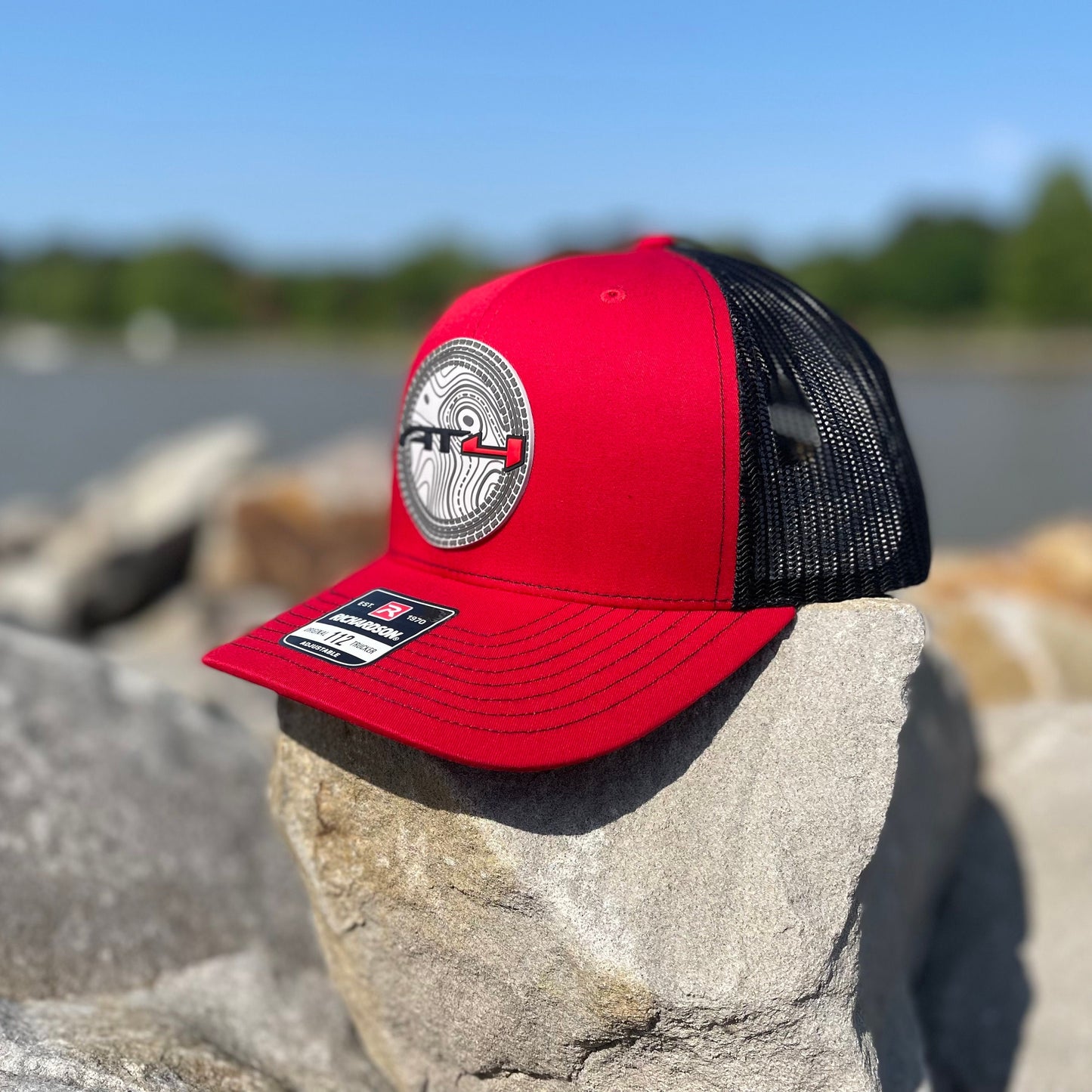 AT4 3D Topo Snapback Trucker Hat- Red/ Black - Ten Gallon Hat Co.