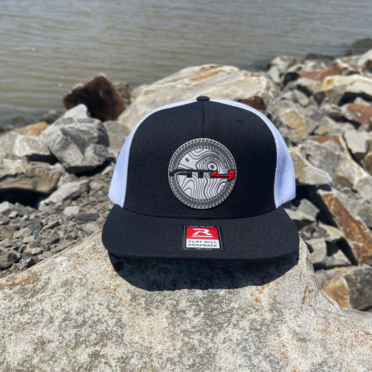 AT4 3D Topo Wool Blend Flat Bill Trucker Hat-Black/ White - Ten Gallon Hat Co.