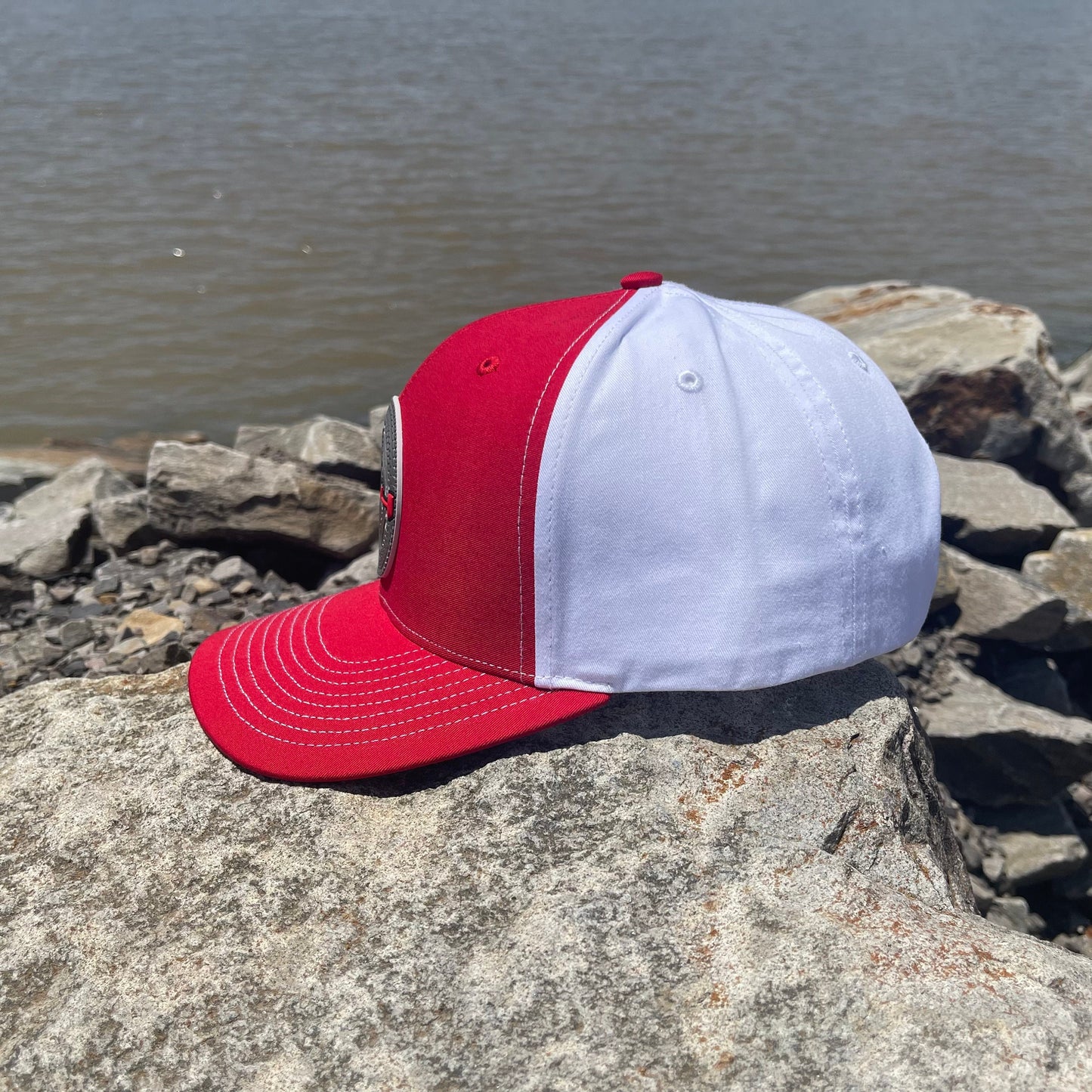 AT4 3D Topo Twill Back Trucker Hat- Red/ White - Ten Gallon Hat Co.