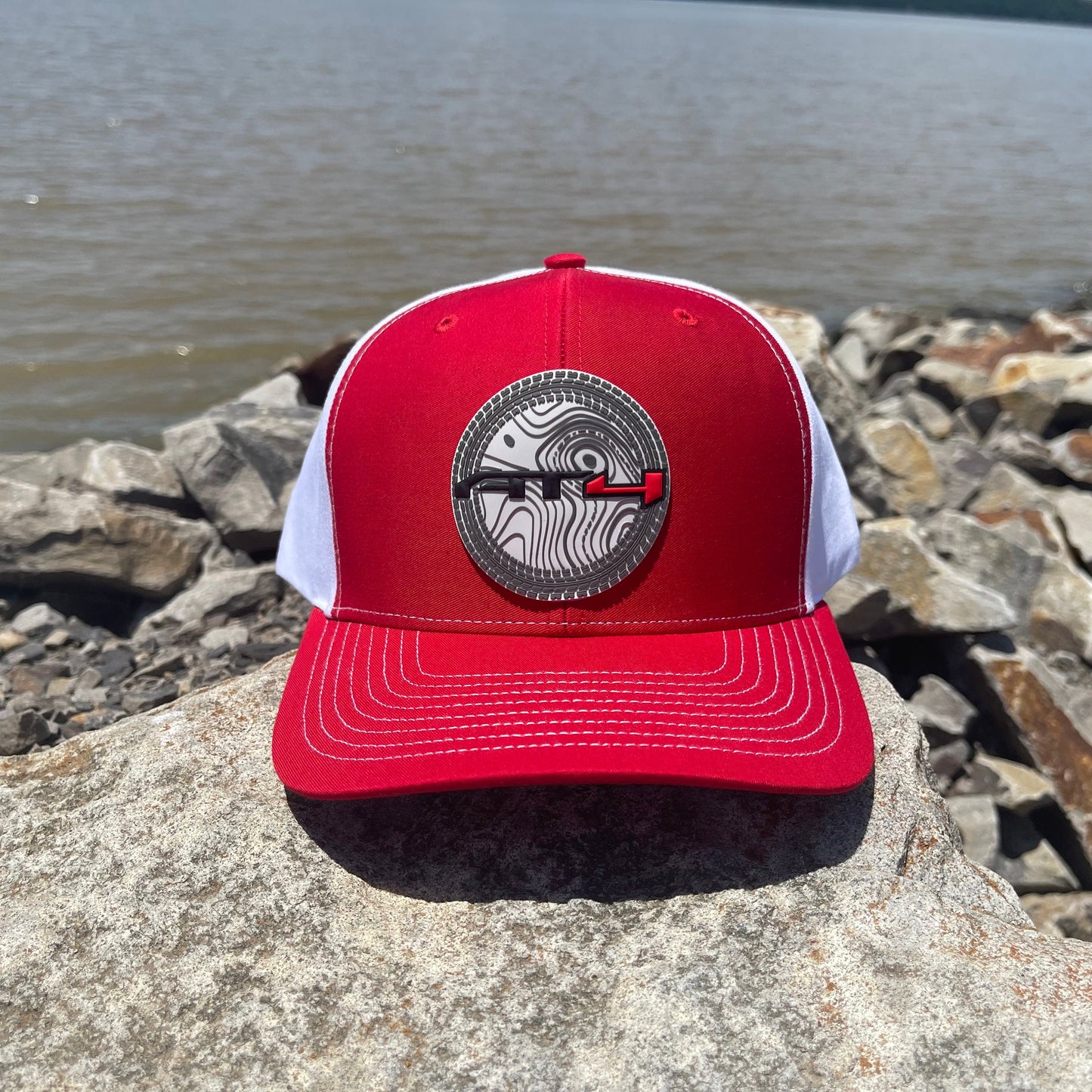 AT4 3D Topo Twill Back Trucker Hat- Red/ White - Ten Gallon Hat Co.
