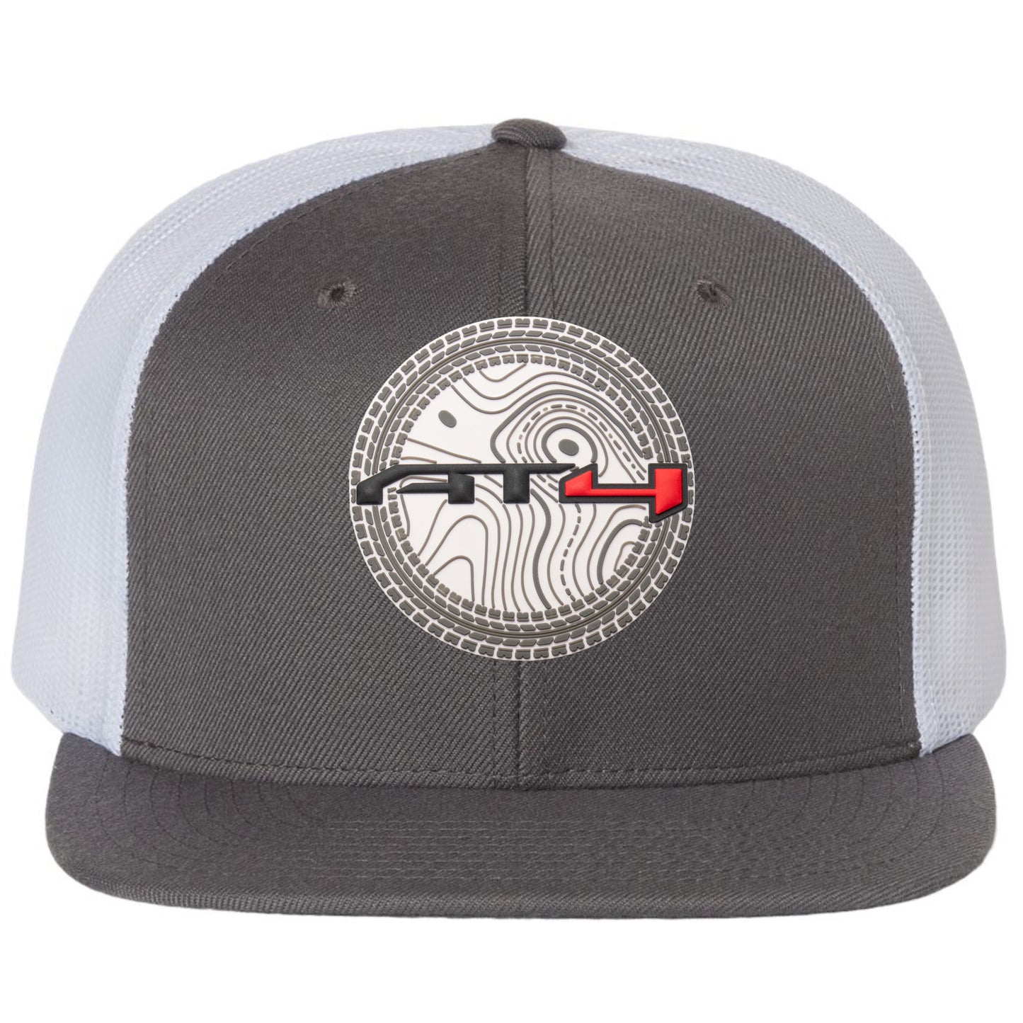 AT4 3D Topo Wool Blend Flat Bill Trucker Hat-Charcoal/ White - Ten Gallon Hat Co.
