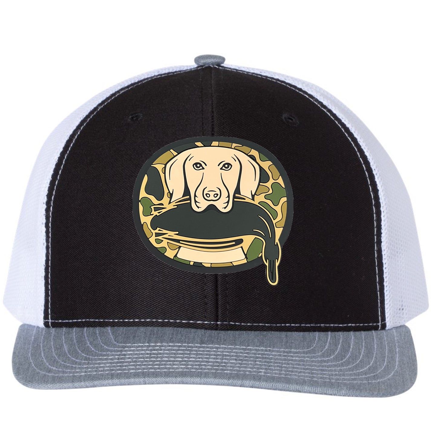 Just Retrievin' - T.G.H.C Original 3D Duck Hunting Snapback Trucker Hat- Black/ White/ Heather Grey - Ten Gallon Hat Co.