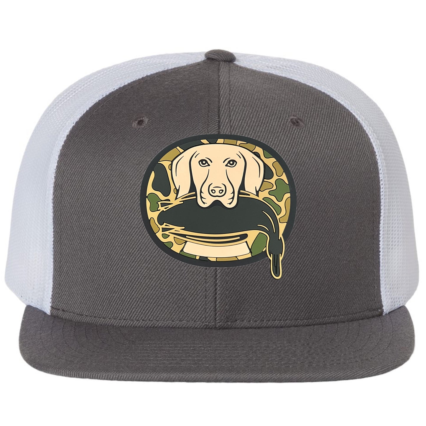Just Retrievin' - T.G.H.C Original 3D Duck Hunting Wool Blend Flat Bill Hat-Charcoal/ White - Ten Gallon Hat Co.