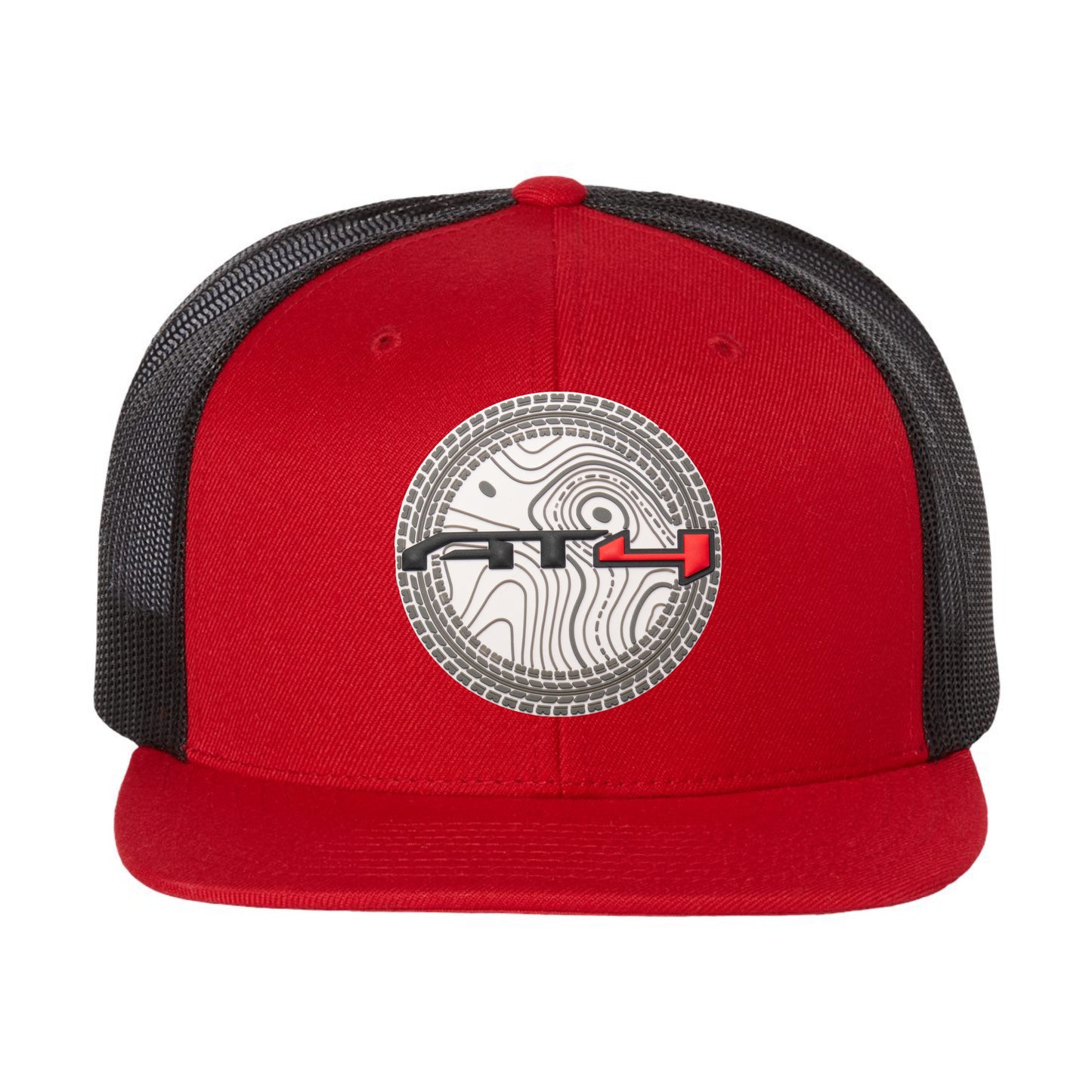AT4 3D Topo Wool Blend Flat Bill Trucker Hat- Red/ Black - Ten Gallon Hat Co.
