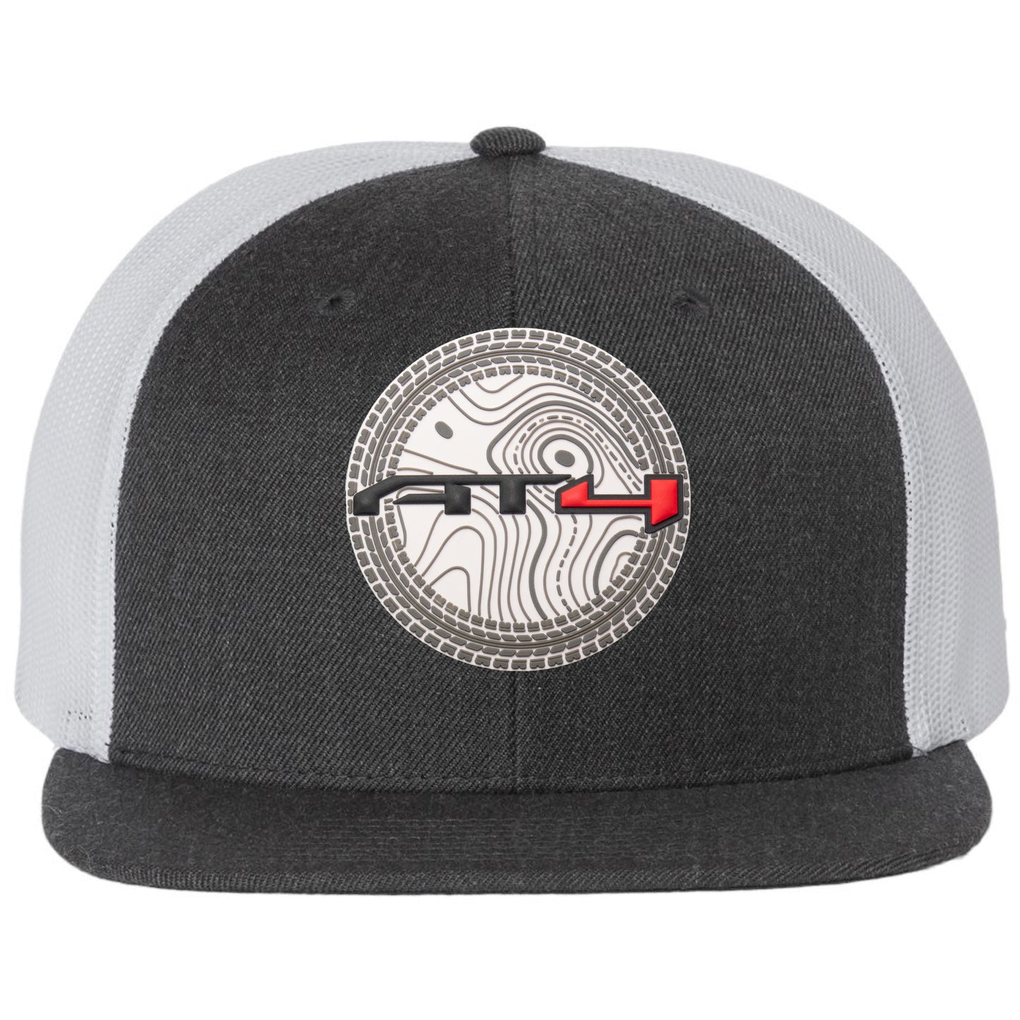 AT4 3D Topo Wool Blend Flat Bill Trucker Hat-Heather Charcoal/ White - Ten Gallon Hat Co.