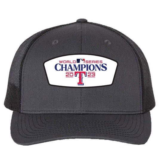 Texas Rangers 2023 World Series Champion 3D YP Snapback Trucker Hat- Charcoal/ Black - Ten Gallon Hat Co.