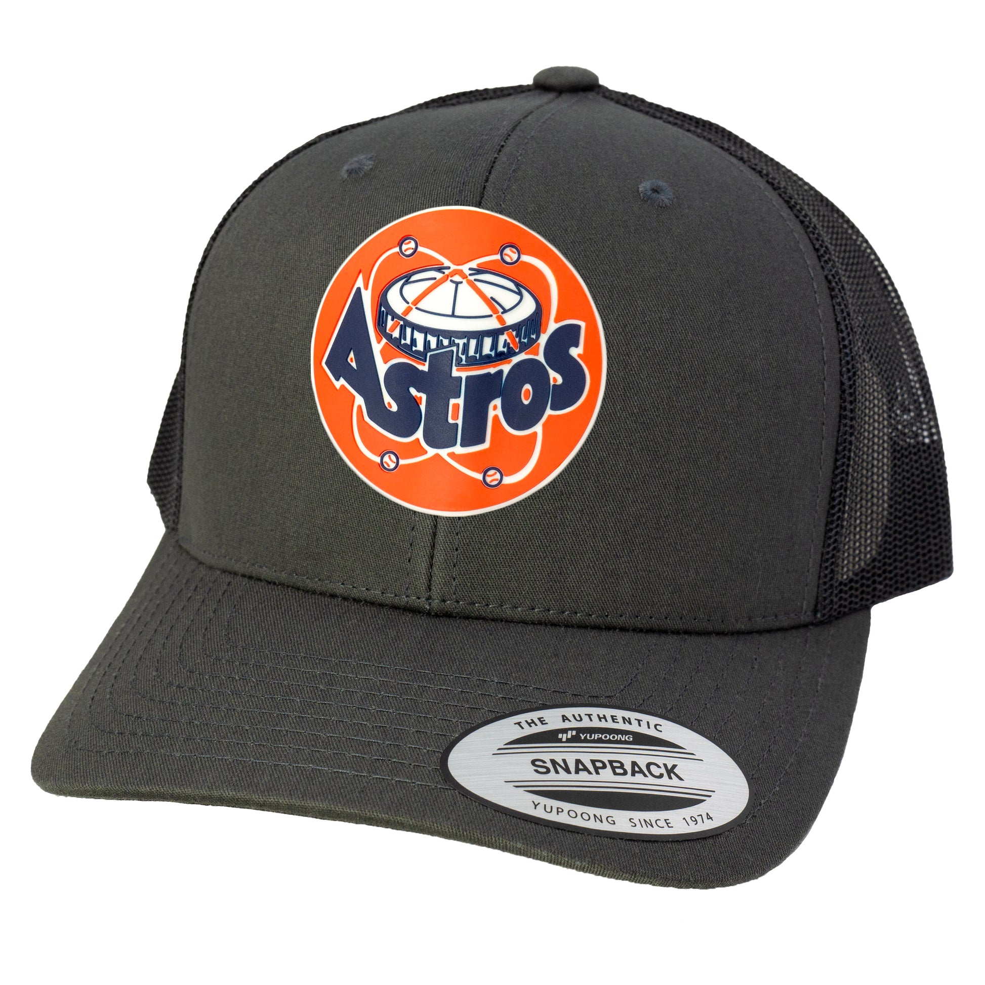 Astros Retro Astrodome Classic YP Snapback Trucker Hat- Charcoal/ Black - Ten Gallon Hat Co.