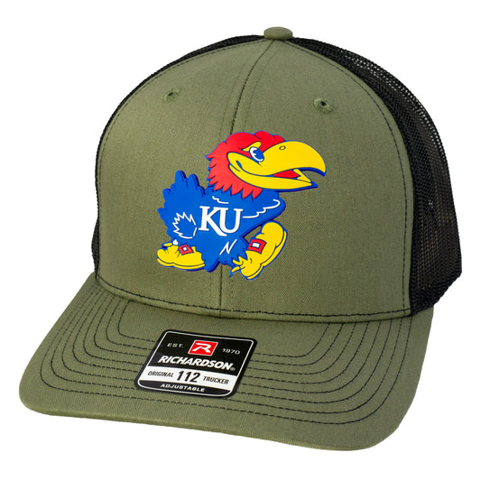 Kansas Jayhawks Classic 3D Snapback Trucker Hat- Loden/ Black - Ten Gallon Hat Co.