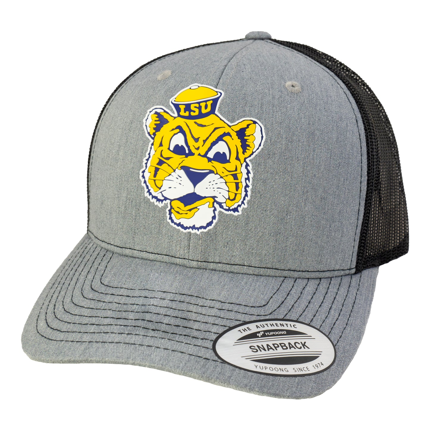 LSU Sailor Mike 3D Classic YP Snapback Trucker Hat- Heather Grey/ Black - Ten Gallon Hat Co.