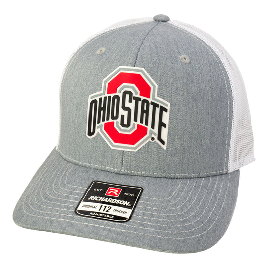 Ohio State Buckeyes 3D PVC Patch Hat- Heather Grey/ White - Ten Gallon Hat Co.