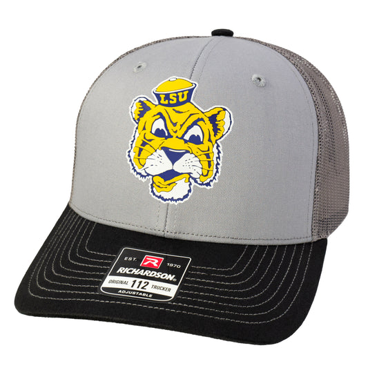 LSU Sailor Mike 3D Snapback Trucker Hat- Grey/ Charcoal/ Black - Ten Gallon Hat Co.