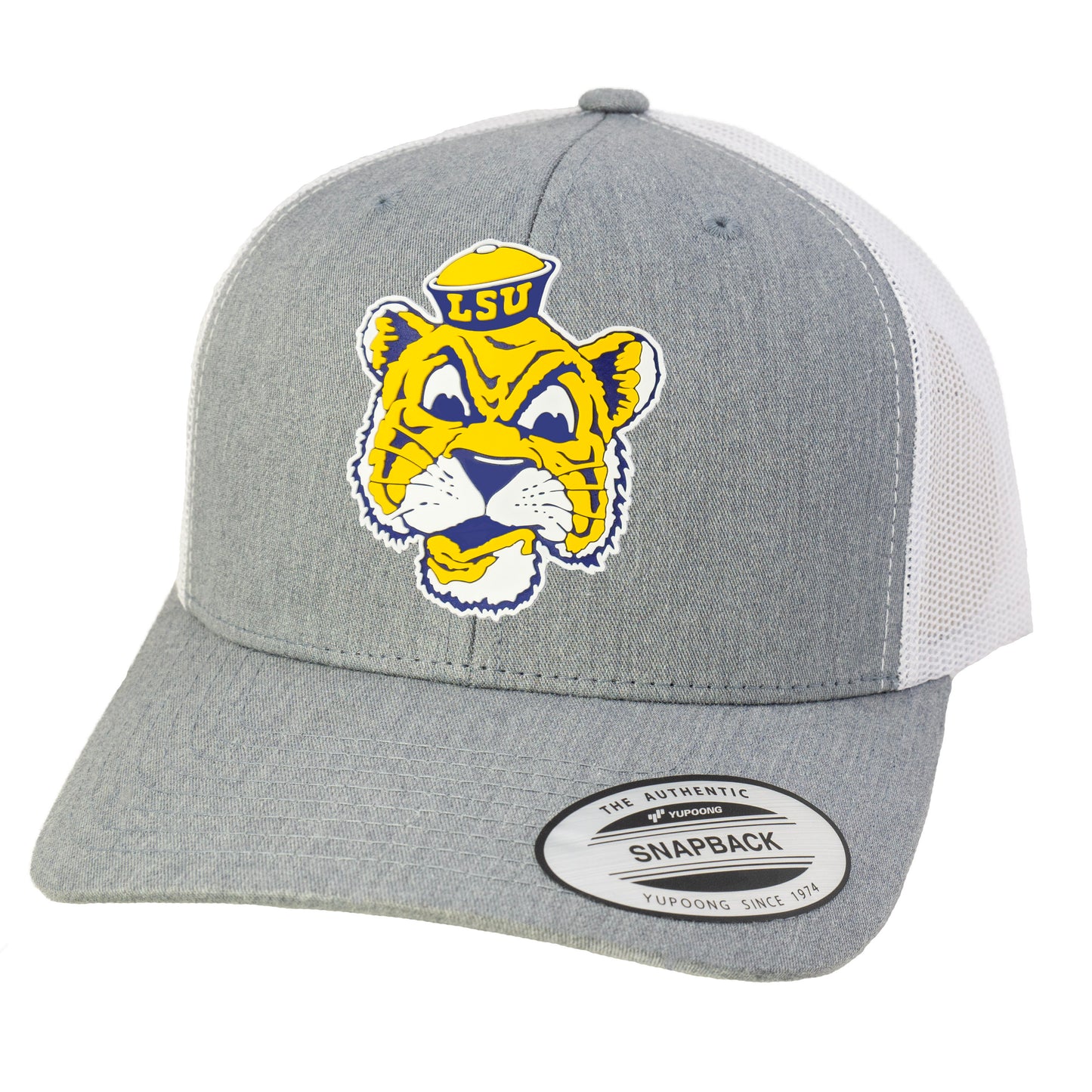 LSU Sailor Mike 3D Classic YP Snapback Trucker Hat- Heather Grey/ White - Ten Gallon Hat Co.