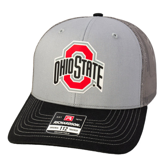 Ohio State Buckeyes 3D Snapback Trucker Hat- Grey/ Charcoal/ Black - Ten Gallon Hat Co.