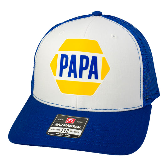 PAPA Know How 3D Snapback Trucker Hat- White/ Royal - Ten Gallon Hat Co.