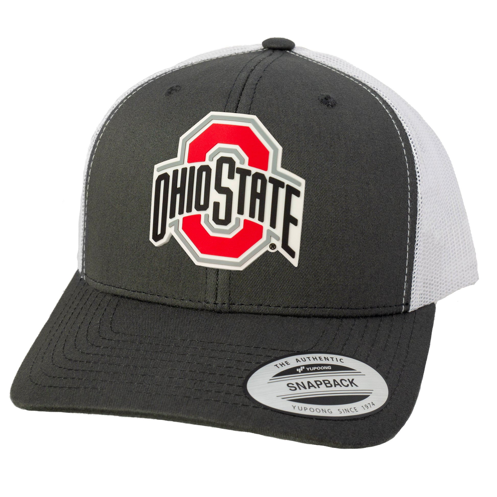 Ohio State Buckeyes 3D YP Snapback Trucker Hat- Charcoal/ White - Ten Gallon Hat Co.