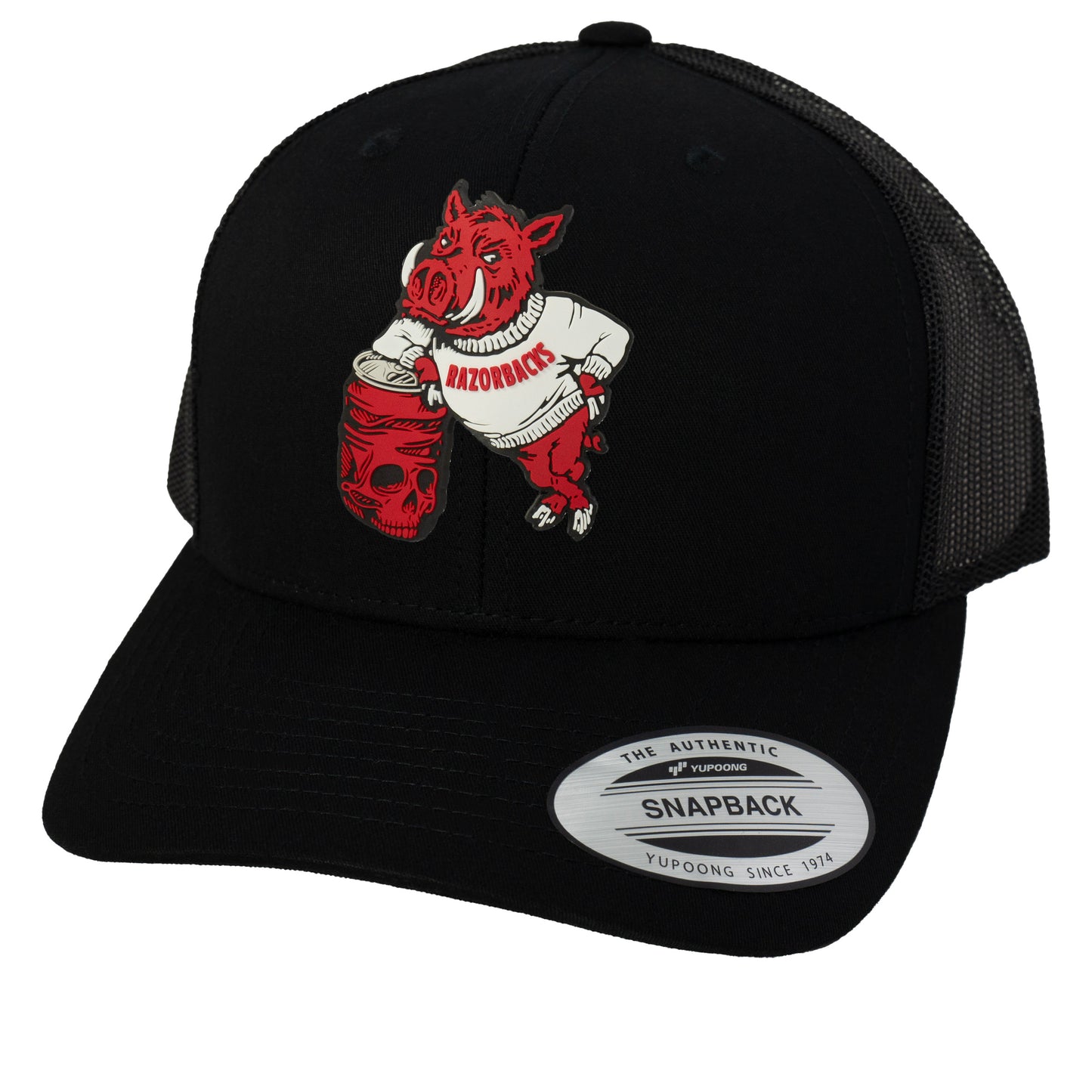 Arkansas Razorbacks- Skull Crushers 3D YP Snapback Trucker Hat- Black - Ten Gallon Hat Co.