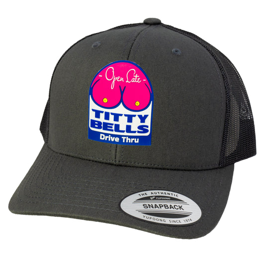 Titty Bells 3D YP Snapback Trucker Hat- Charcoal/ Black - Ten Gallon Hat Co.