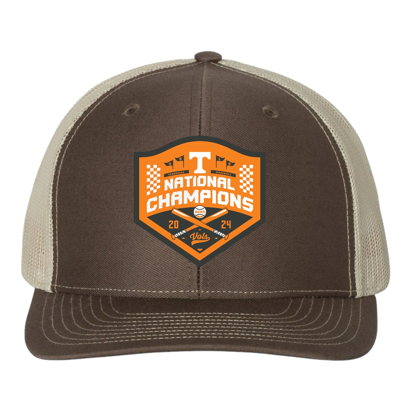 Tennessee Volunteers 2024 Men's College World Series Champions 3D Snapback Trucker Hat- Brown/ Tan