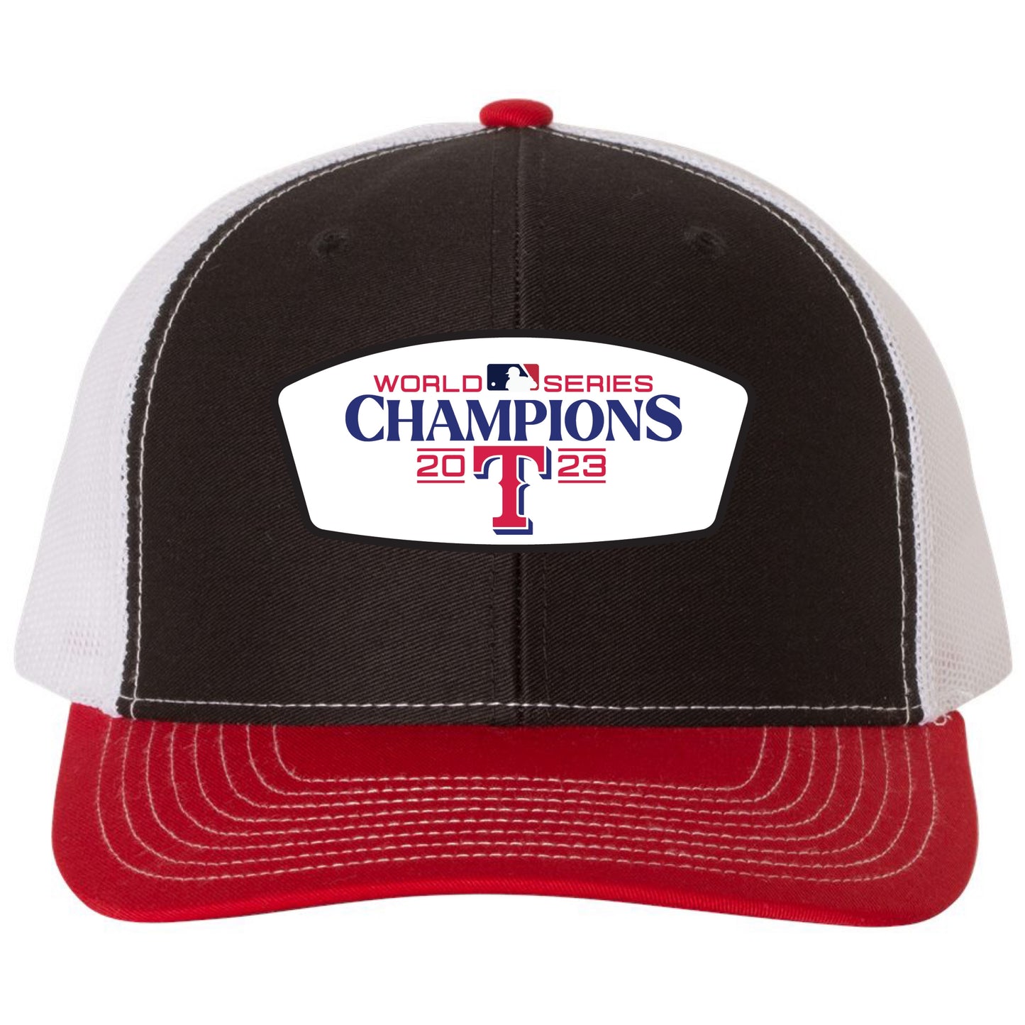 Texas Rangers 2023 World Series Champion 3D Snapback Trucker Hat- Black/ White/ Red - Ten Gallon Hat Co.
