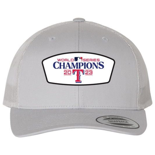 Texas Rangers 2023 World Series Champion 3D YP Snapback Trucker Hat- Silver - Ten Gallon Hat Co.