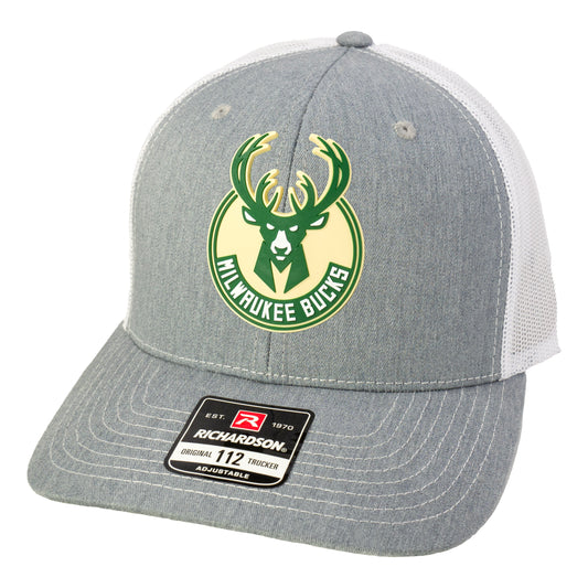 Milwaukee Bucks 3D PVC Patch Hat- Heather Grey/ White - Ten Gallon Hat Co.