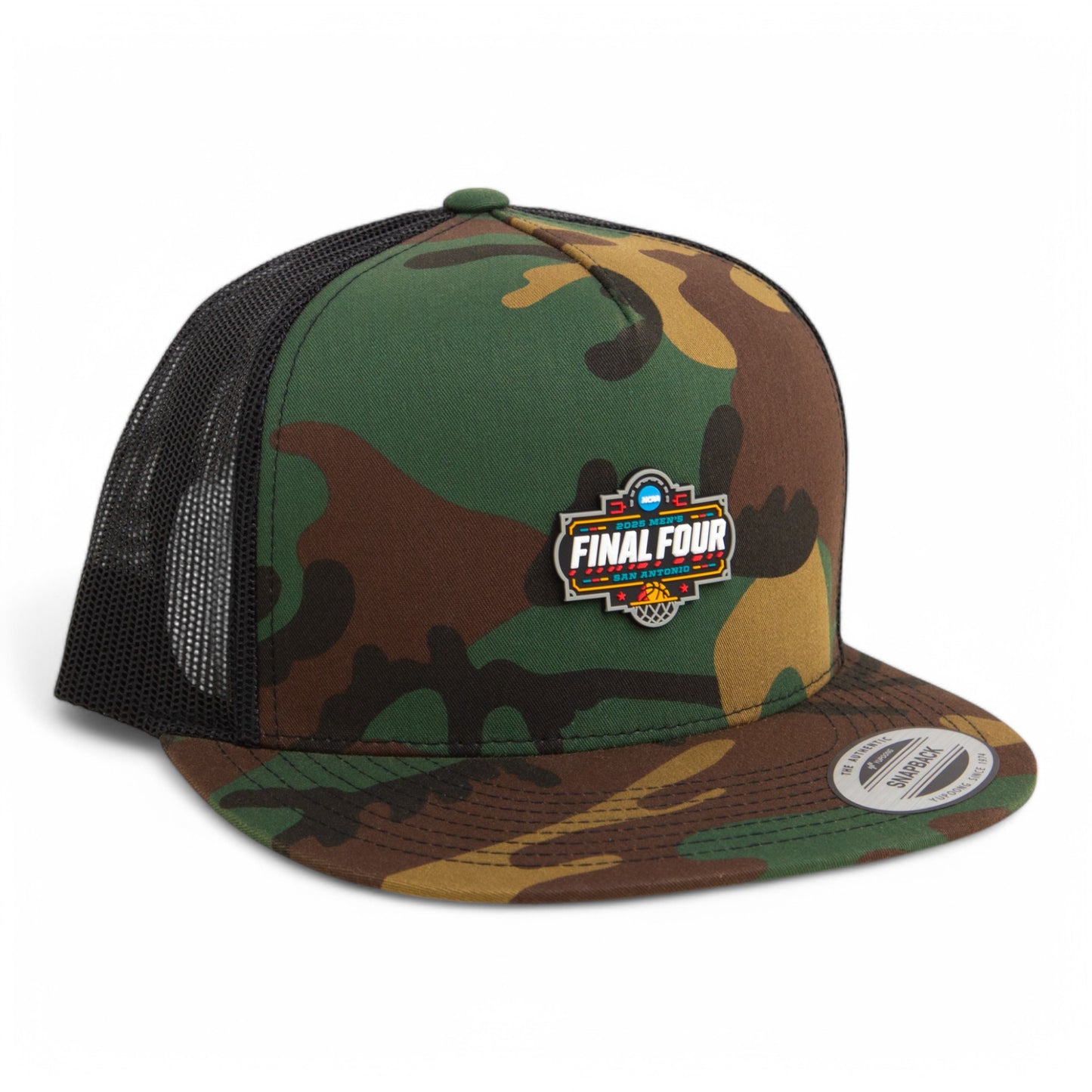 2025 March Madness Final Four 3D YP Snapback Flat Bill Trucker Hat- Army Camo/ Black