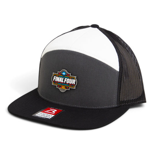 2025 March Madness Final Four 3D Snapback Seven-Panel Flat Bill Trucker Hat- Charcoal/ Black/ White