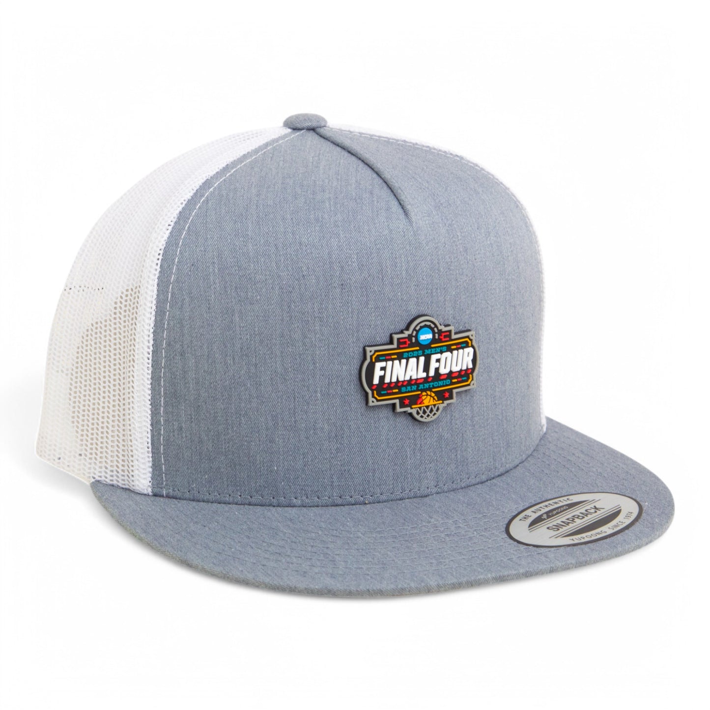 2025 March Madness Final Four 3D YP Snapback Flat Bill Trucker Hat- Heather Grey/ White