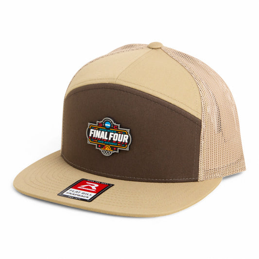 2025 March Madness Final Four 3D Snapback Seven-Panel Flat Bill Trucker Hat- Brown/ Tan