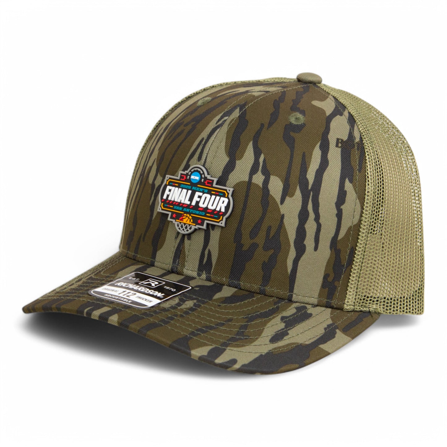 2025 March Madness Final Four 3D Snapback Trucker Hat- Mossy Oak Bottomland/ Loden