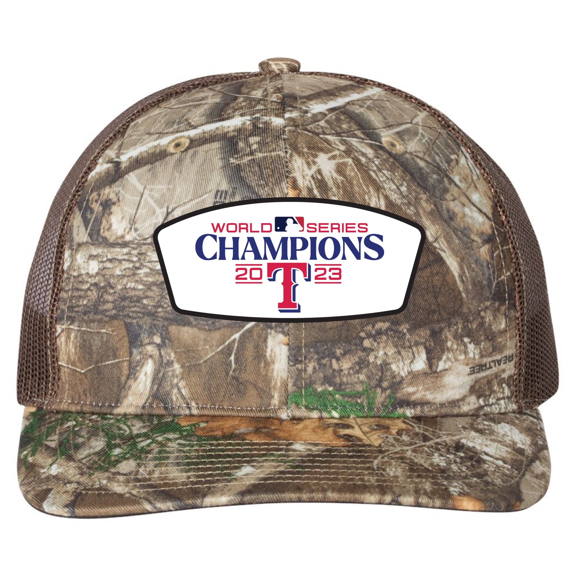 Texas Rangers 2023 World Series Champion 3D Patterned Snapback Trucker Hat- Realtree Edge/ Brown - Ten Gallon Hat Co.