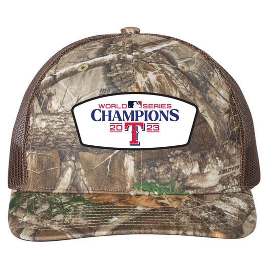 Texas Rangers 2023 World Series Champion 3D Patterned Snapback Trucker Hat- Realtree Edge/ Brown - Ten Gallon Hat Co.