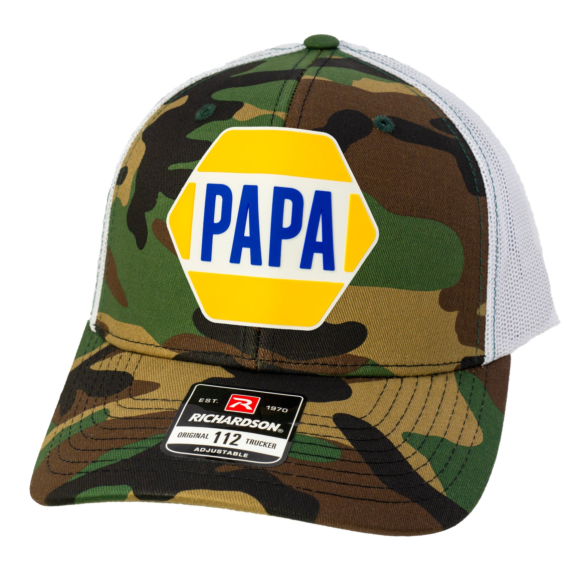 PAPA Know How 3D Patterned Snapback Trucker Hat- Army Camo/ White - Ten Gallon Hat Co.