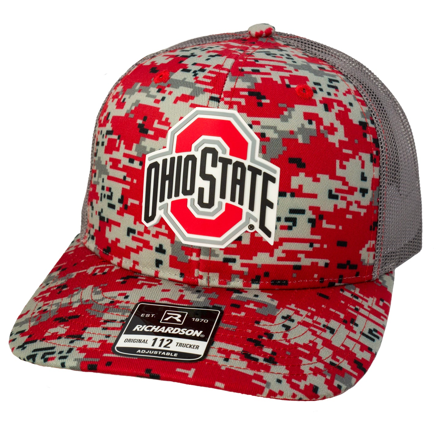 Ohio State Buckeyes 3D Patterned Snapback Trucker Hat- Red Digital Camo - Ten Gallon Hat Co.