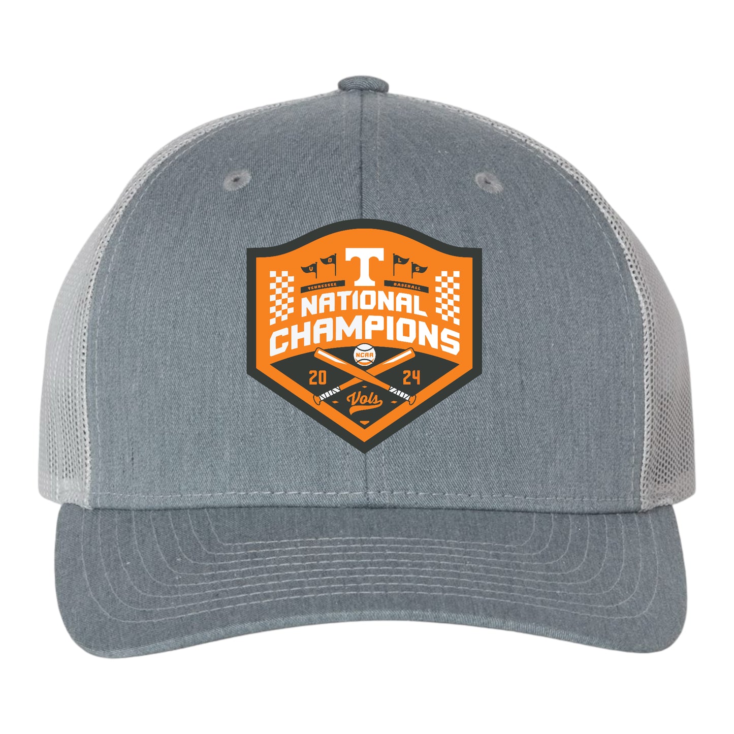 Tennessee Volunteers 2024 Men's College World Series Champions 3D Snapback Trucker Hat- Heather Grey/ Light Grey