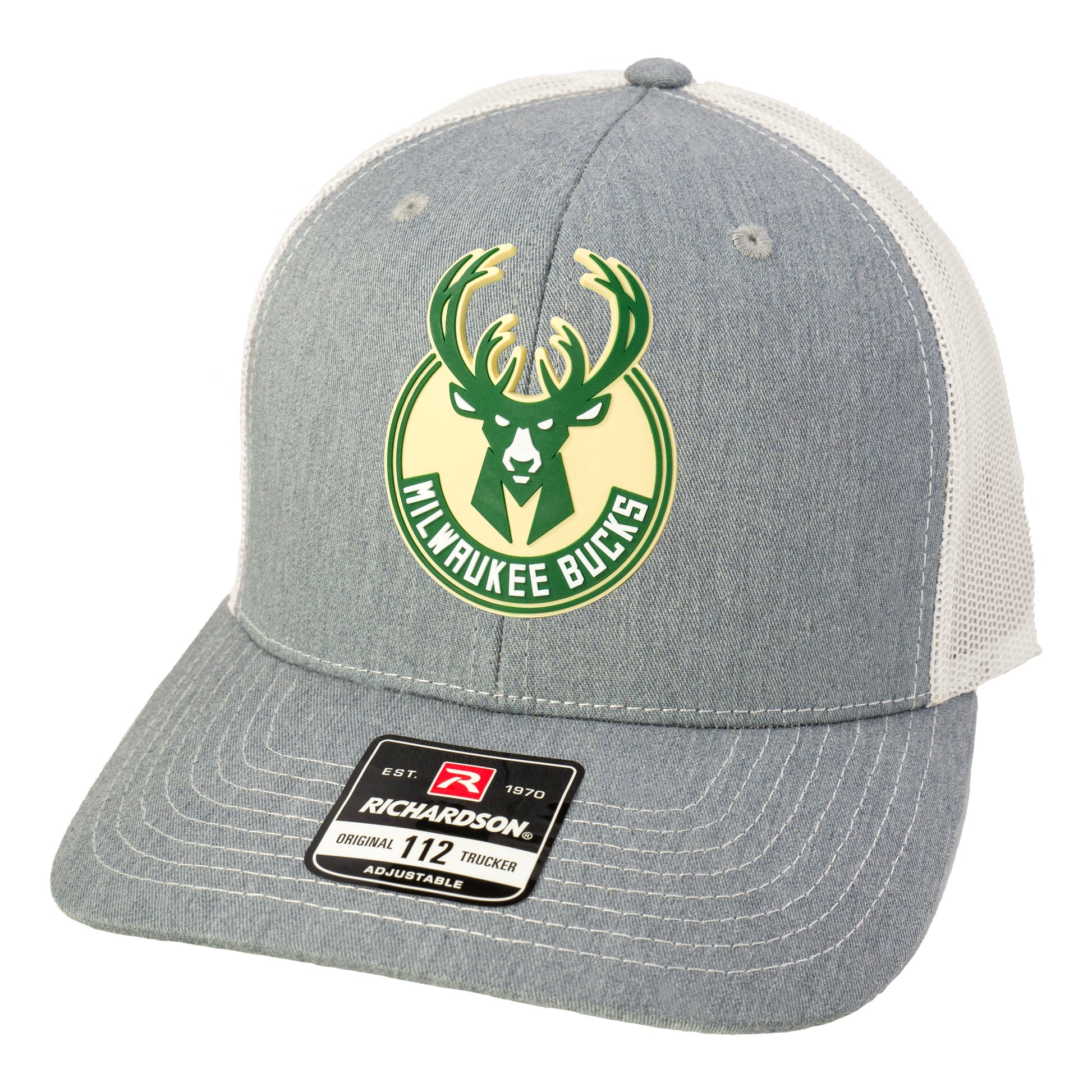 Milwaukee Bucks 3D PVC Patch Hat- Heather Grey/ Light Grey - Ten Gallon Hat Co.