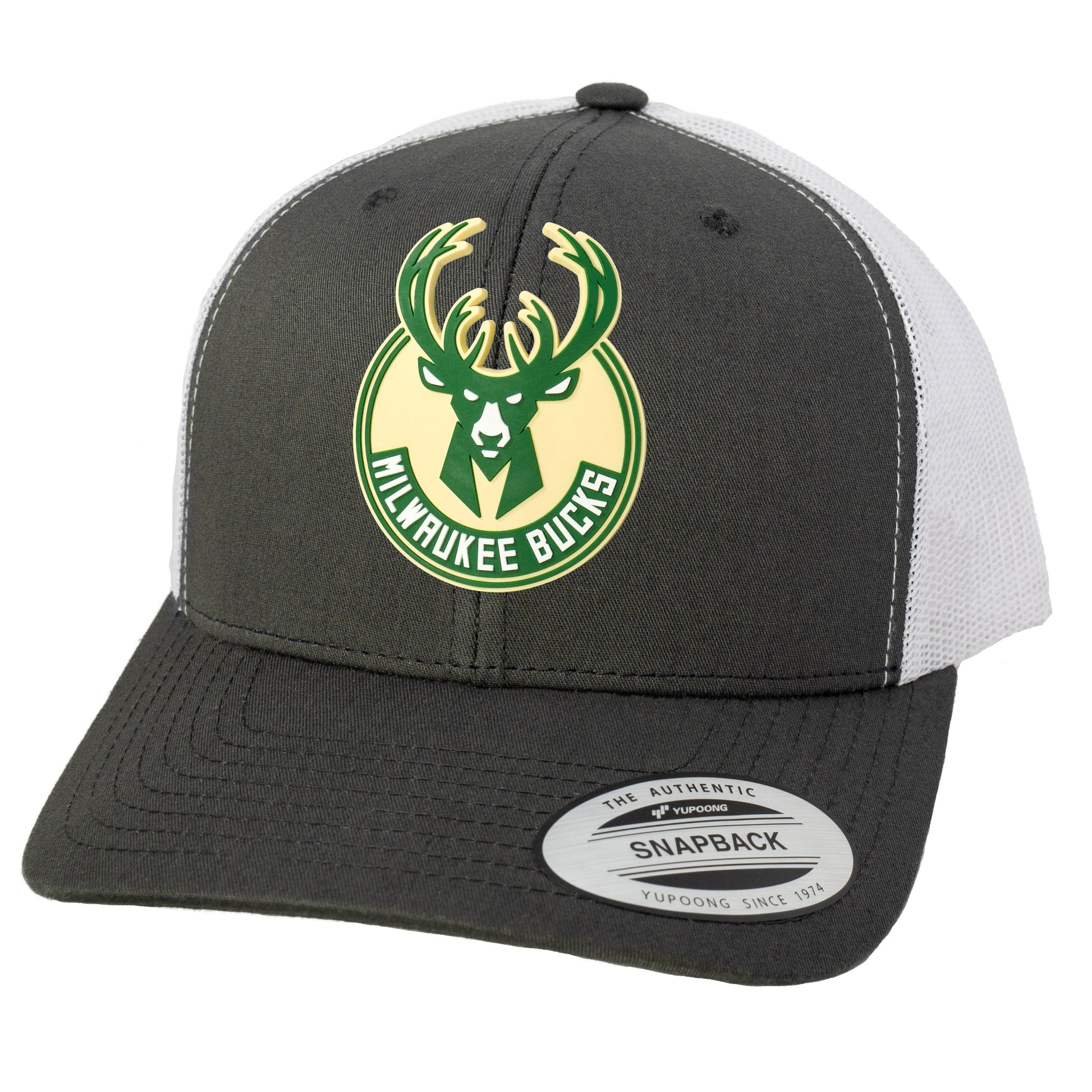 Milwaukee Bucks 3D YP Snapback Trucker Hat- Charcoal/ White - Ten Gallon Hat Co.