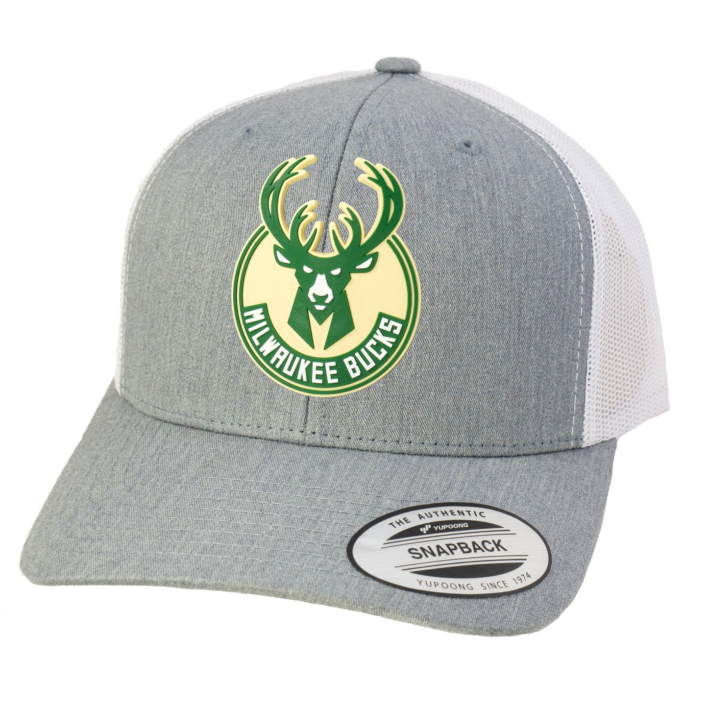 Milwaukee Bucks YP Snapback Trucker Hat- Heather Grey/ White - Ten Gallon Hat Co.