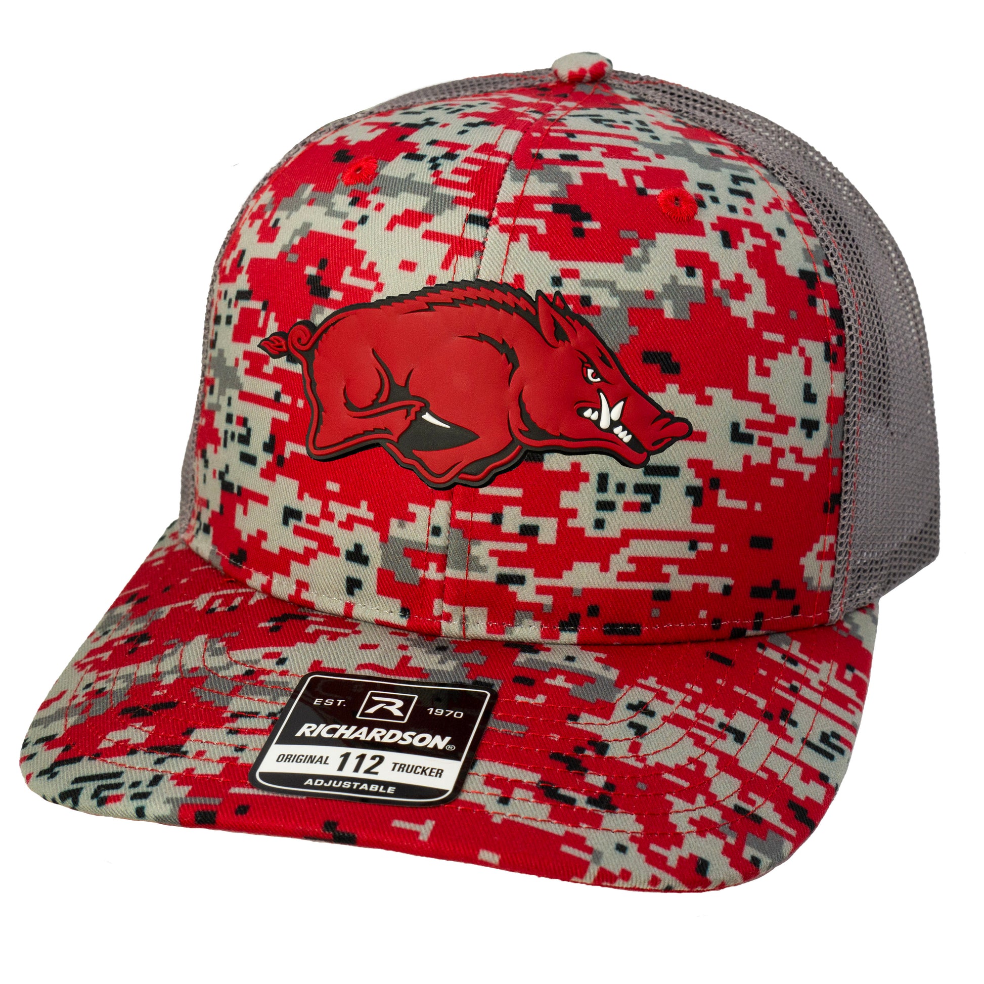 Arkansas Razorbacks 3D Patterned Snapback Trucker Hat- Red Digital Camo - Ten Gallon Hat Co.