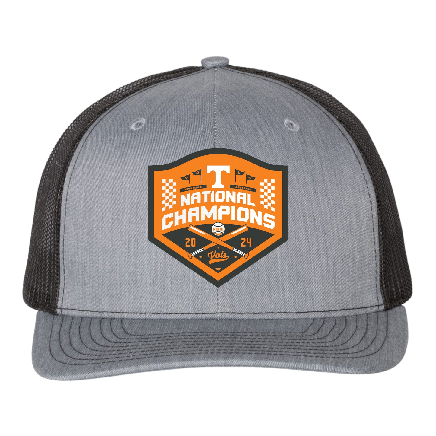 Tennessee Volunteers 2024 Men's College World Series Champions 3D Snapback Trucker Hat- Heather Grey/ Black