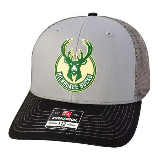 Milwaukee Bucks 3D PVC Patch Hat- Grey/ Charcoal/ Black - Ten Gallon Hat Co.