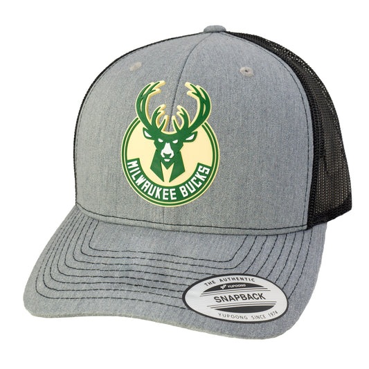 Milwaukee Bucks YP Snapback Trucker Hat- Heather Grey/ Black - Ten Gallon Hat Co.