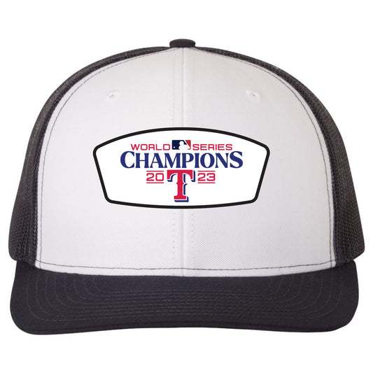 Texas Rangers 2023 World Series Champion 3D Snapback Trucker Hat- White/ Navy - Ten Gallon Hat Co.