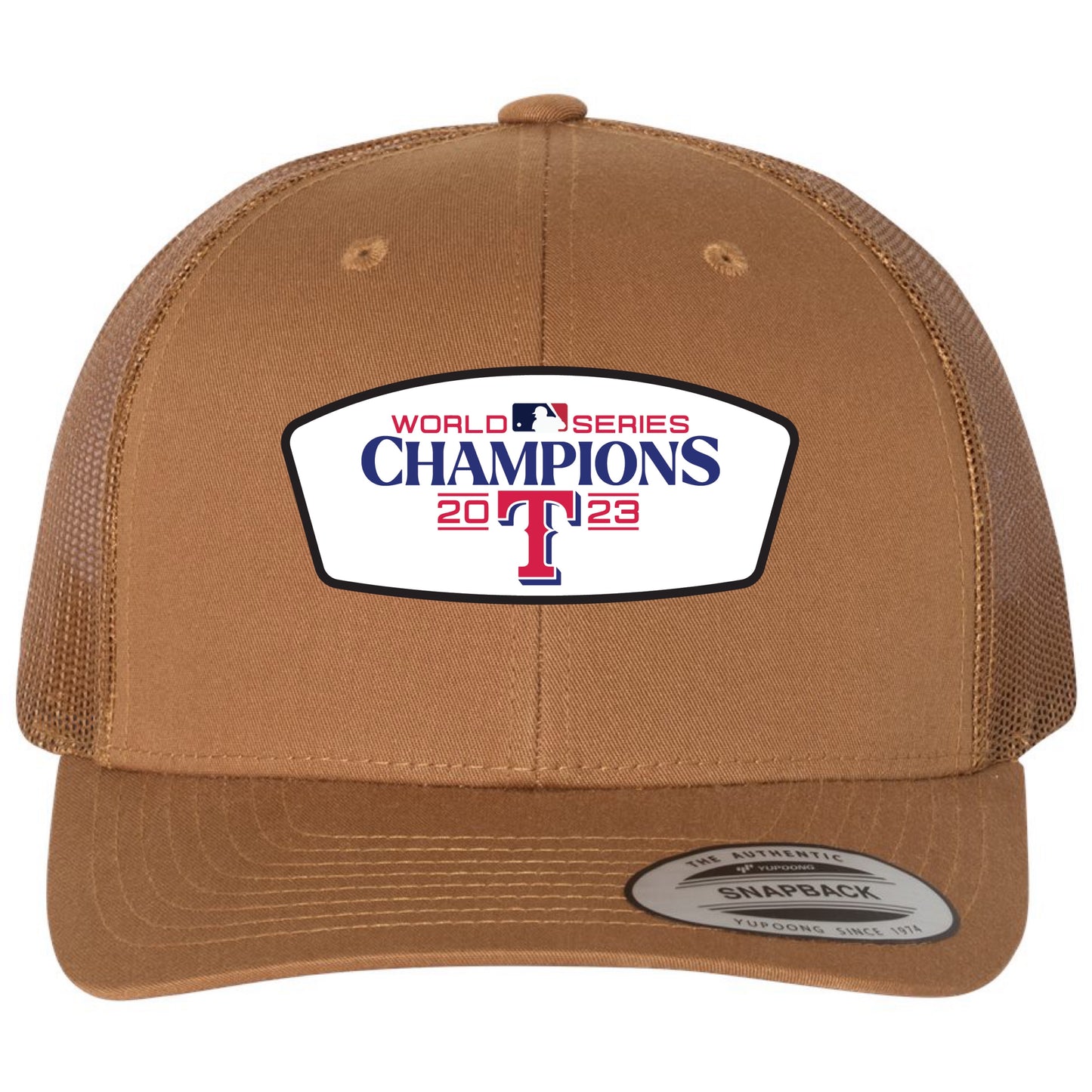 Texas Rangers 2023 World Series Champion 3D YP Snapback Trucker Hat- Caramel - Ten Gallon Hat Co.