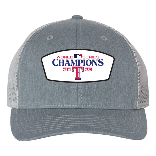 Texas Rangers 2023 World Series Champion 3D Snapback Trucker Hat- Heather Grey/ Light Grey - Ten Gallon Hat Co.