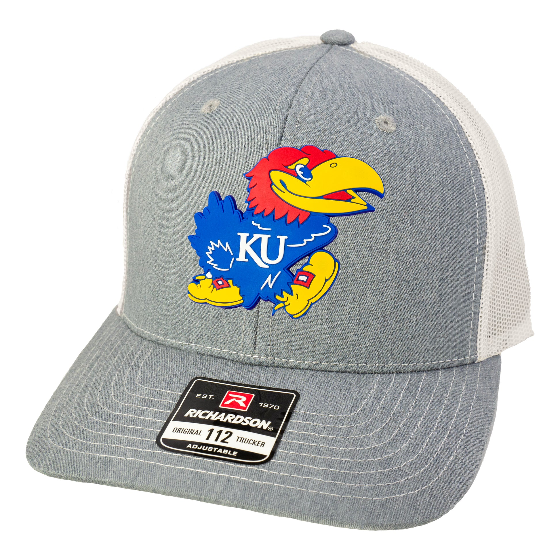 Kansas Jayhawks 3D PVC Patch Hat- Heather Grey/ Light Grey - Ten Gallon Hat Co.