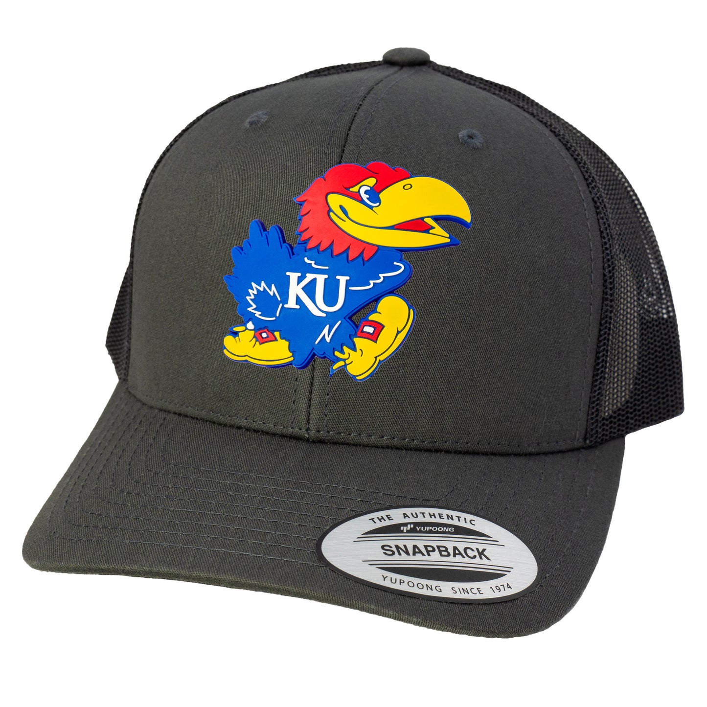 Kansas Jayhawks 3D Classic YP Snapback Trucker Hat- Charcoal/ Black - Ten Gallon Hat Co.