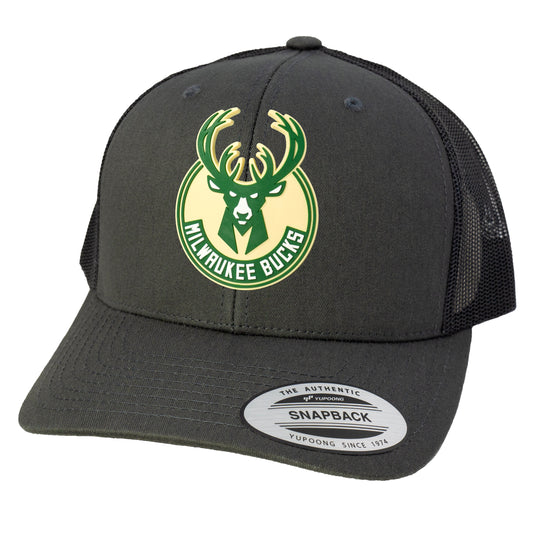 Milwaukee Bucks 3D YP Snapback Trucker Hat- Charcoal/ Black - Ten Gallon Hat Co.