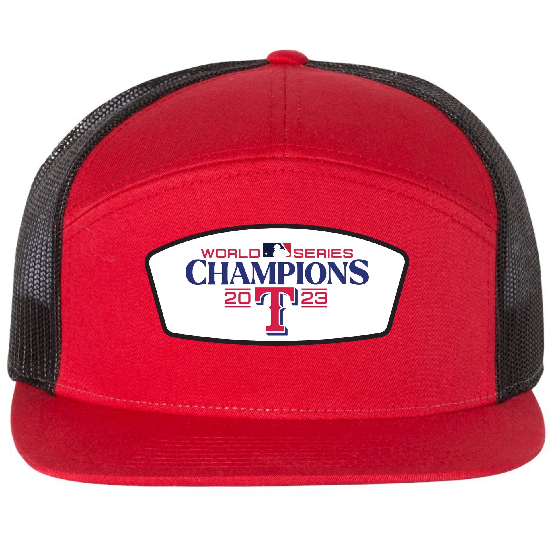 Texas Rangers 2023 World Series Champion 3D Snapback Seven-Panel Trucker Hat- Red/ Black - Ten Gallon Hat Co.